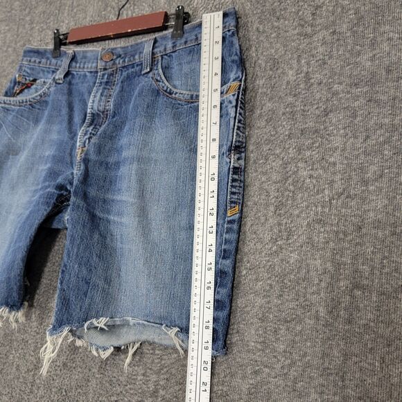 Ariat Jean Shorts Mens 38 Blue Low Rise M4 Boot FR Cut Offs Distressed Denim - Picture 6 of 10